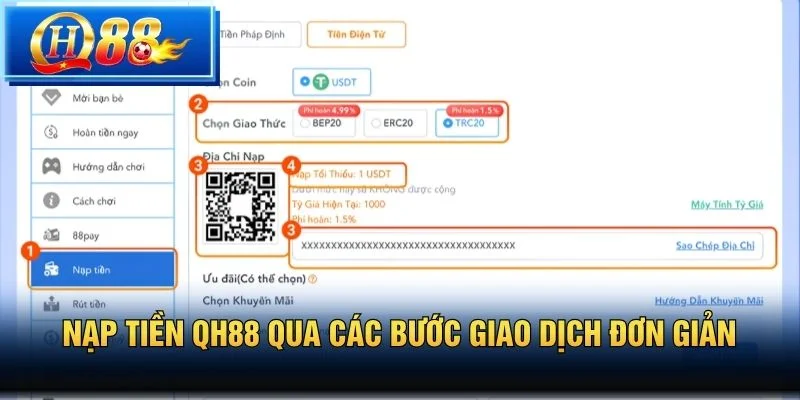 Nạp tiền QH88 qua các bước giao dịch đơn giản